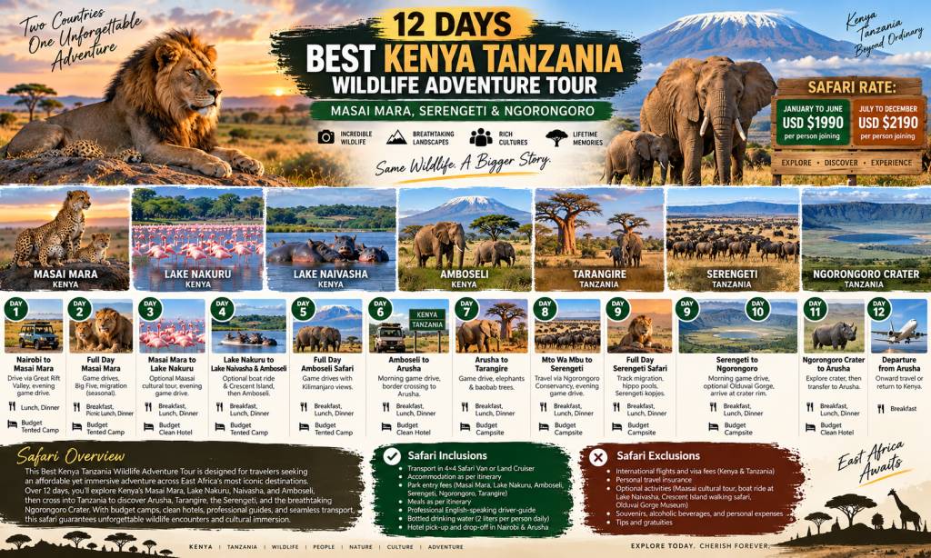 12 Days Best Kenya Tanzania Wildlife Adventure Tour
